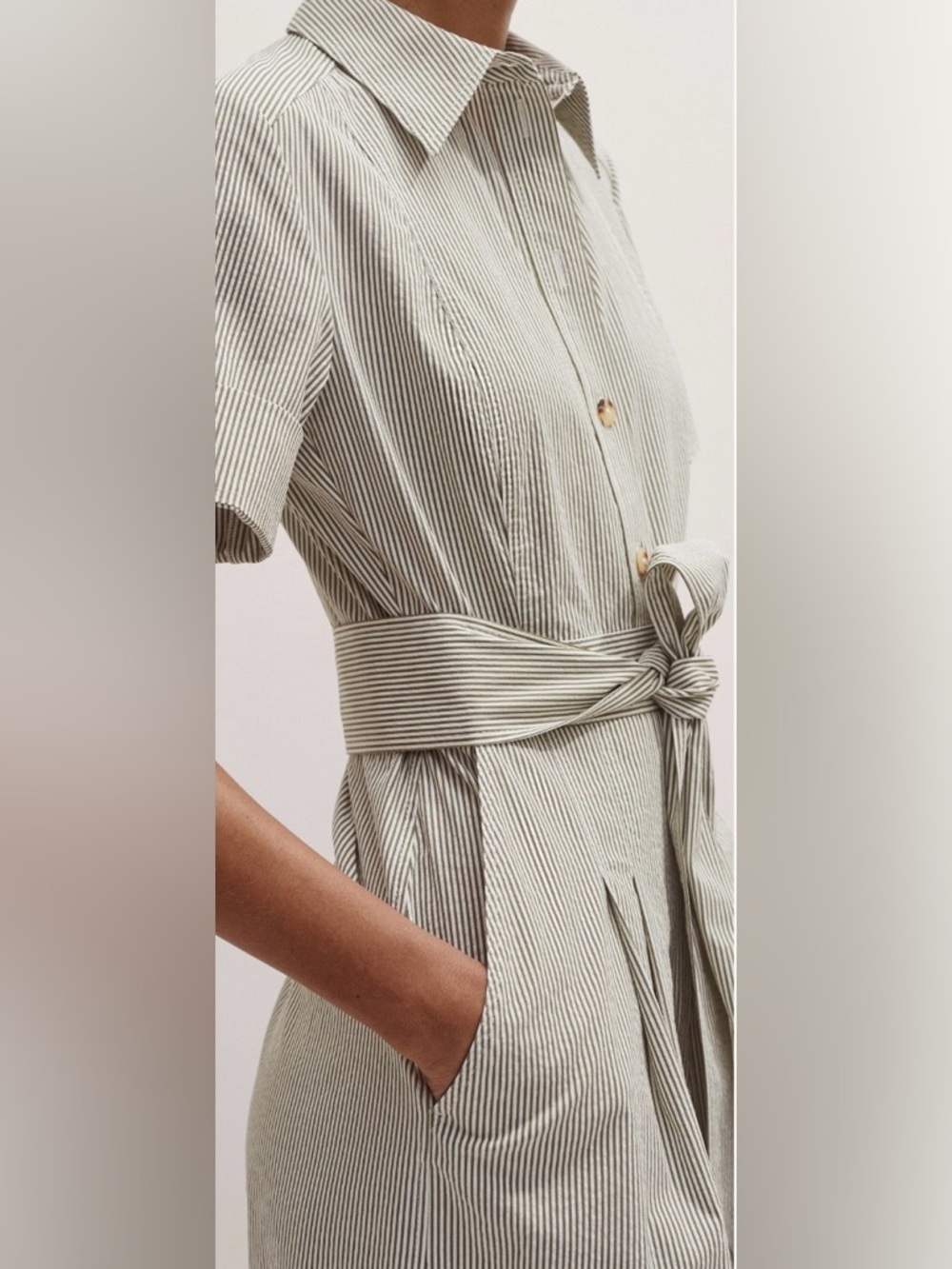 ME+EM Olive and White Narrow-Stripe Shirt Dress